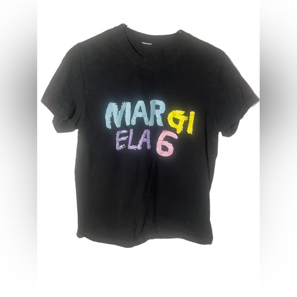 Maison Martin Margiela Tops - Maison Margiela Black Tee with Multicolor Lettering